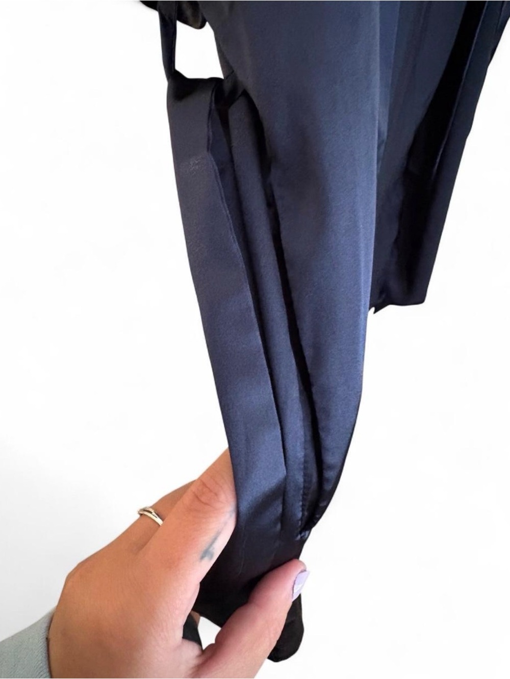 Satin Robe for Women - Navy - Picture 3 of 5